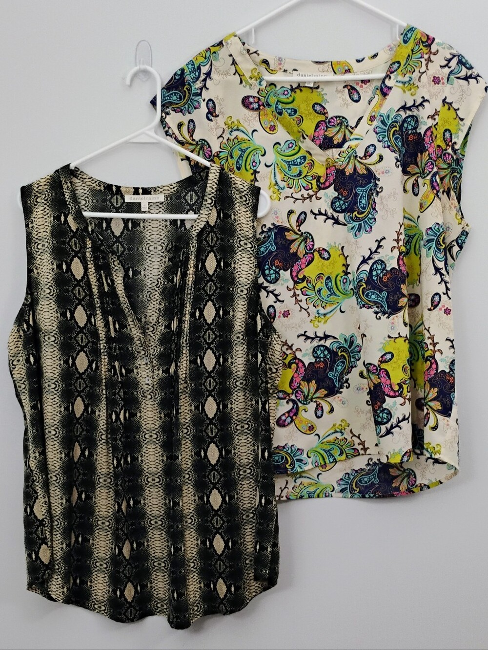 Set Daniel Rainn Sleeveless Blouse Boho Flowy Paisley Snakeskin Shell Tops XL